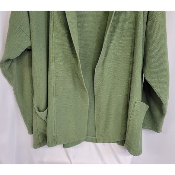Vintage Eileen Fisher Light Green Cotton Open Front Cardigan Sweater Jacket - Picture 3 of 9